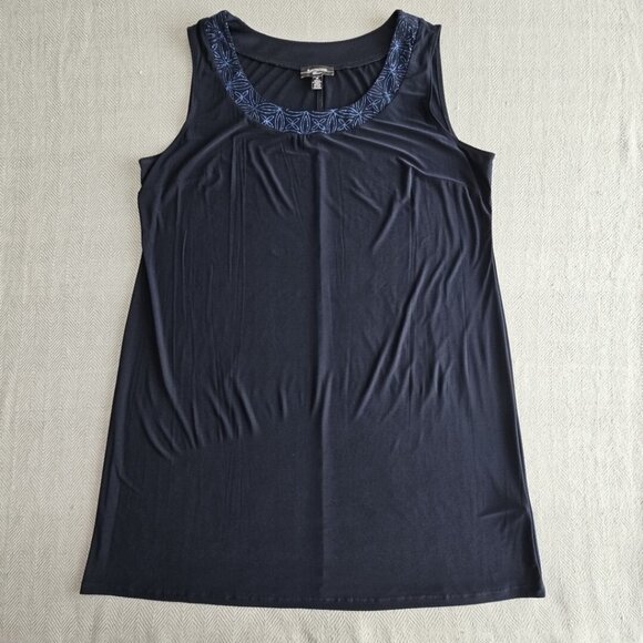 R&M Richards Woman 2 Piece Dress Suit Navy with Blue Embellishments Quiet Luxury - Picture 5 of 16